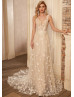 V Neck Beaded 3D Lace Tulle Fairy Wedding Dress